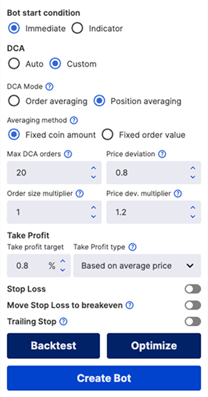 configure dca bot parameters